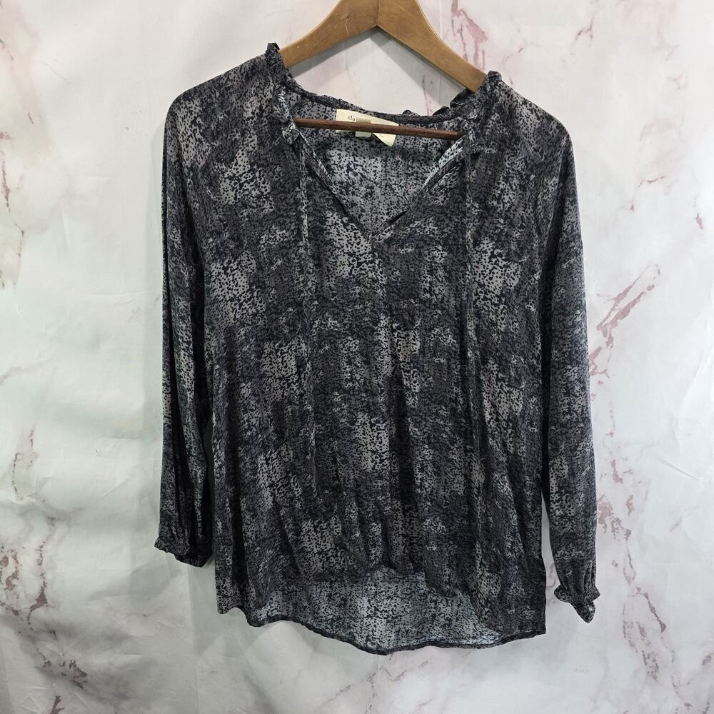 Anthropologie Shirt Womens Small Gray Blouse Long Sleeve Cloth & Stone Notch